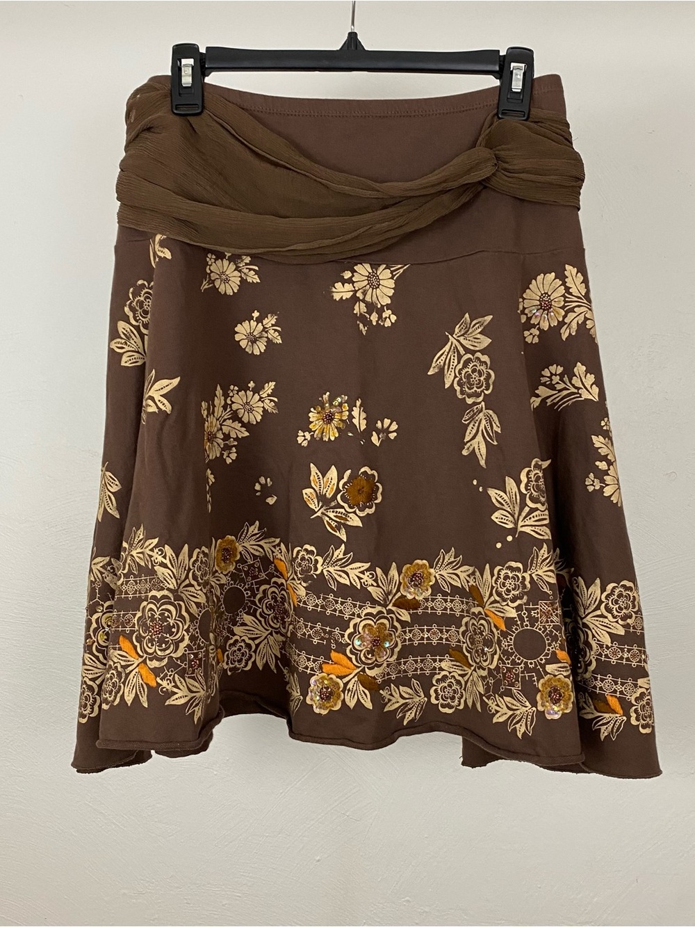 Free People Stamp Act Sequined Skirt - Chocolate - Large
